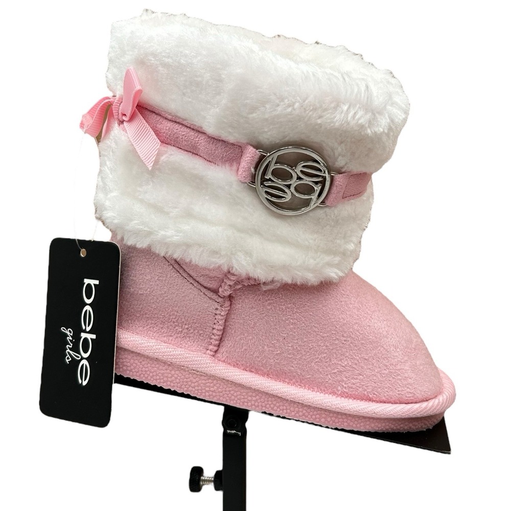 Bebe Toddler Girls Faux Fur Fashion Winter Boots Size 7 Pink-White‎ Lightweight